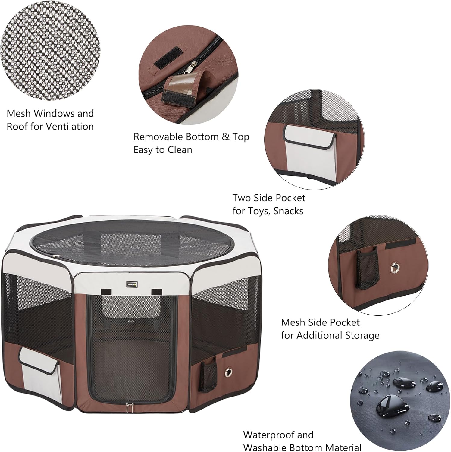 DONORO Dog Playpen 55 Portable Pet Play Pens for Medium Large Dogs, Foldable Exercise Kennel Tent Crate Indoor/Outdoor Travel Camping, Removable Top/Bottom (55x55x30), 8